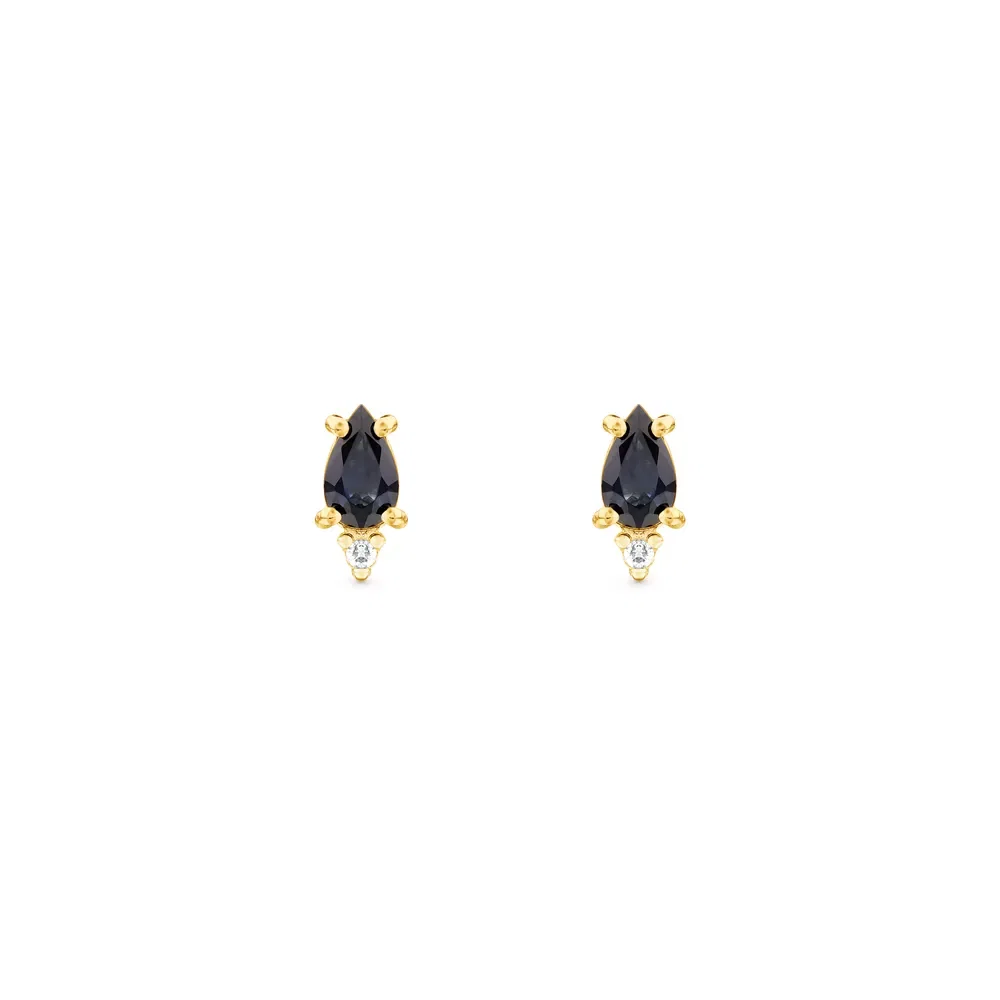 Brinco Baby em Ouro Amarelo 18k com Safira Negra e Diamantes