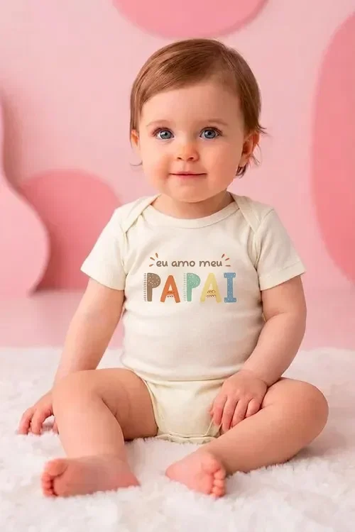 Body bebê manga curta em suedine estampa frases