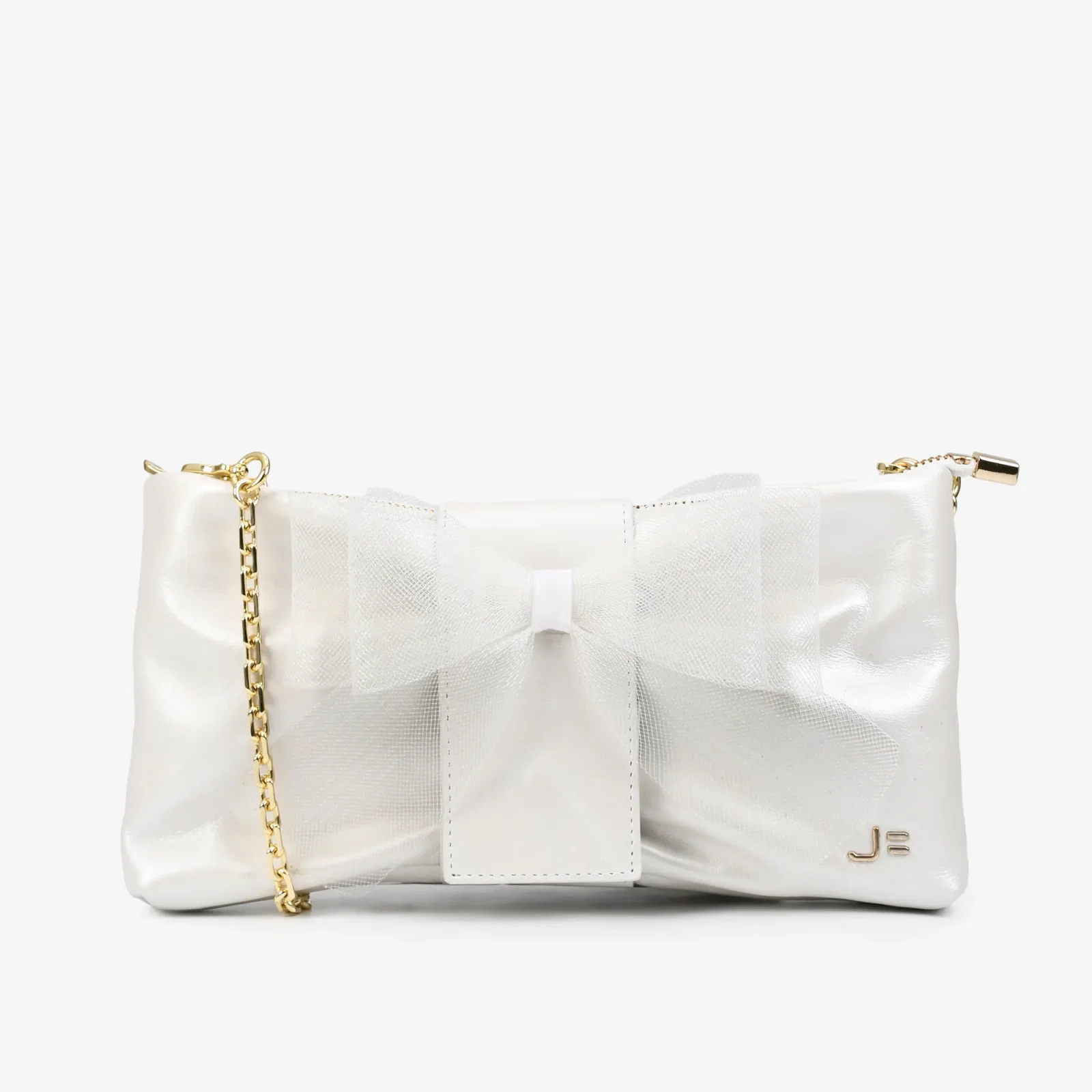 Bolsa Clutch Branco Say Yes Laço Couro Acetinado — imagem 1