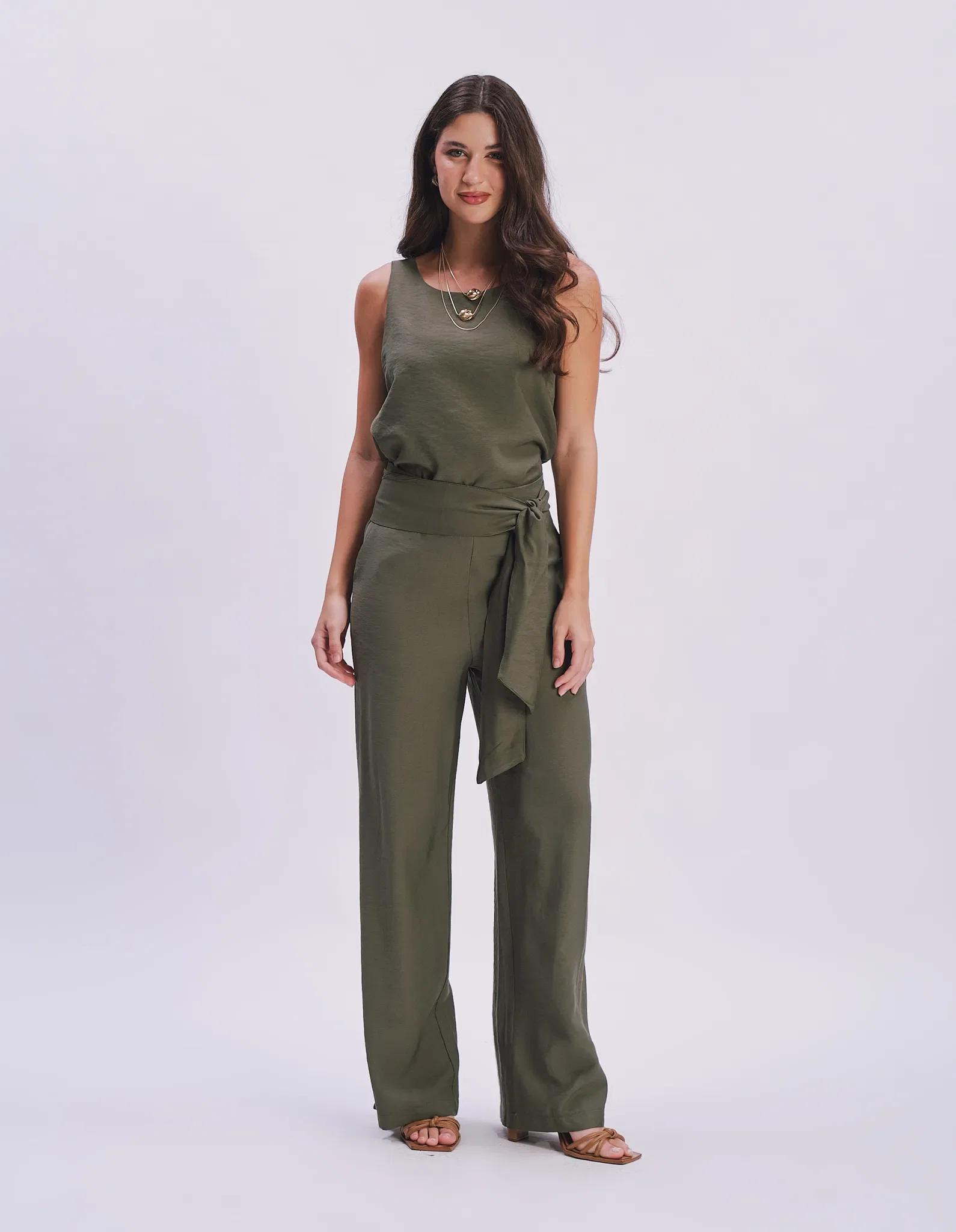 Calça Pantalona Com Faixa - Verde