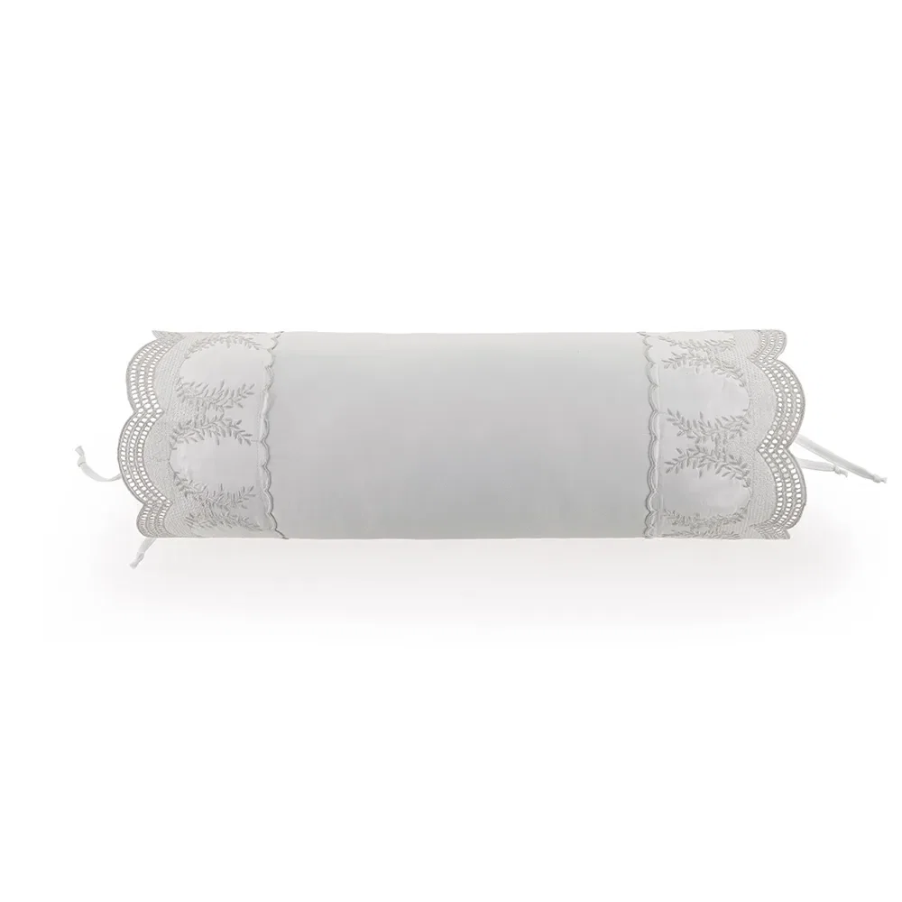 Almofada Rolinho 600 fios Cetim Laurea Branco / Platino