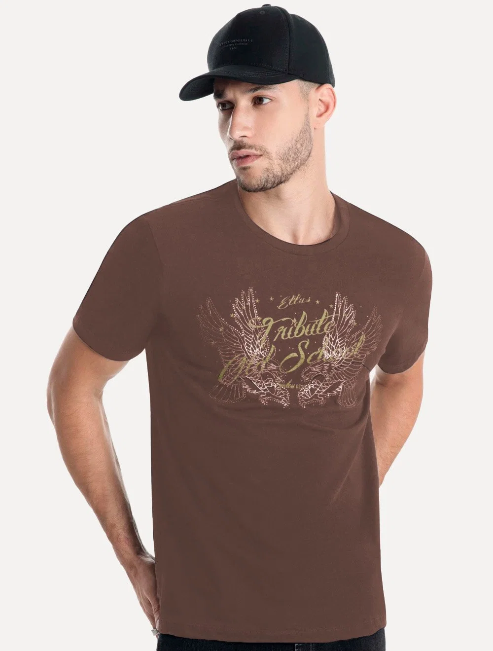 Camiseta Ellus Masculina Cotton Fine Old School Classic Marrom