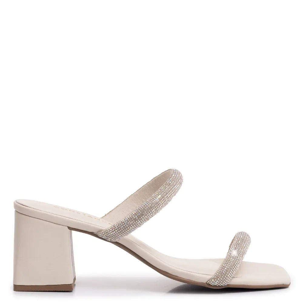 Tamanco Off White Tiras Strass