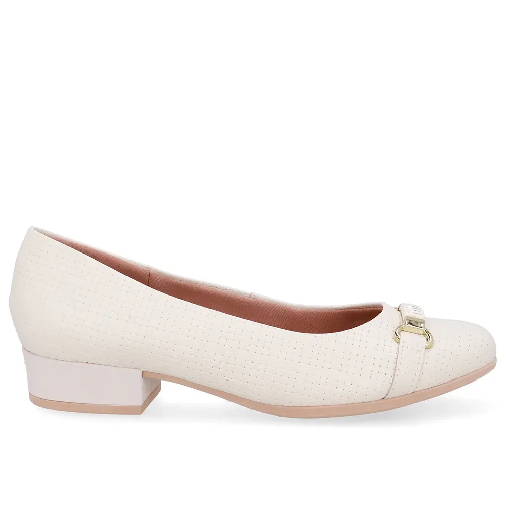 Scarpin Couro Texturizado Branco Marfim Salto Bloco — imagem 1