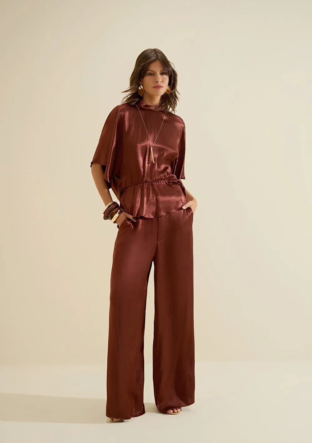 Calça Pantalona Umbra Marrom