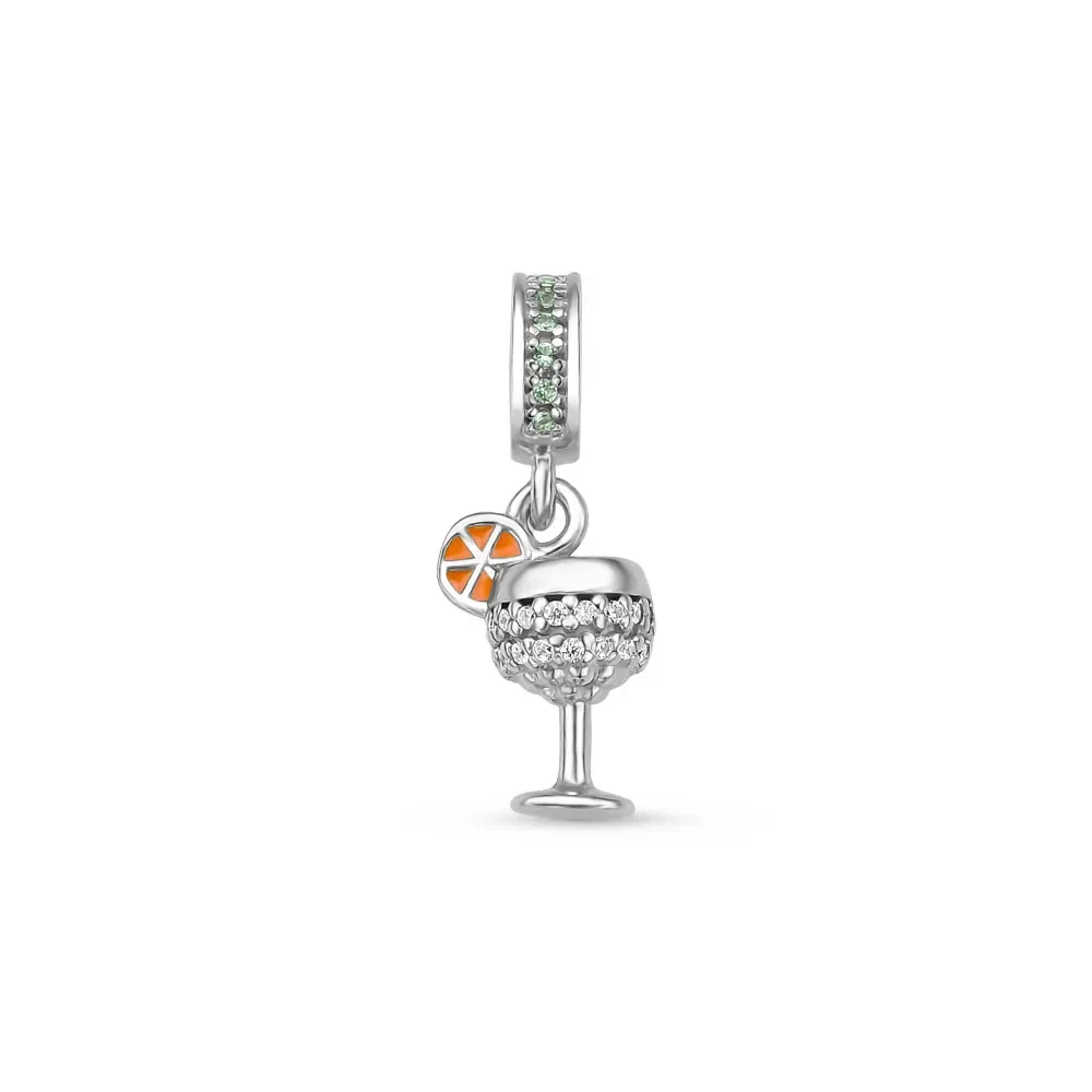 Pingente Life Drinks Gin Tônica em Prata 925 com Pedras Verdes e Incolores — imagem 1