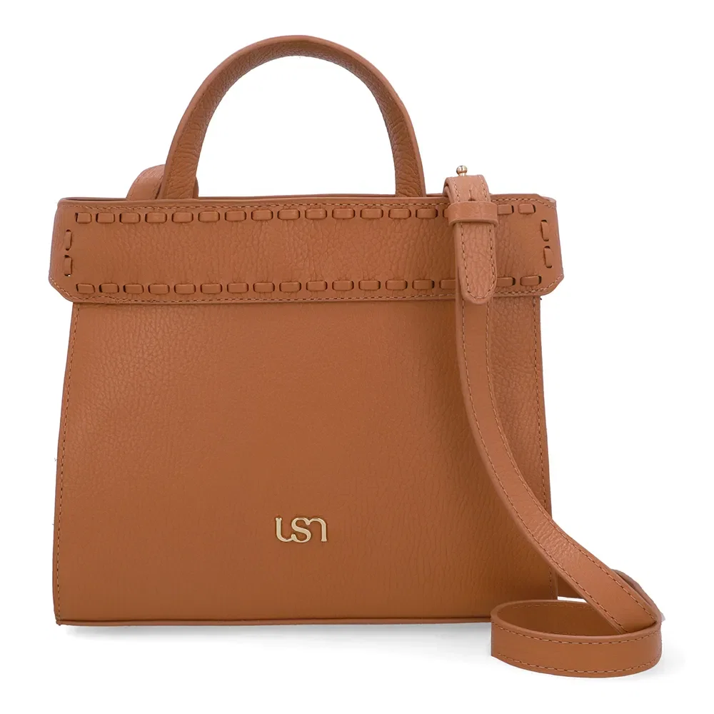 Bolsa Tote Couro Marrom Pesponto — imagem 1