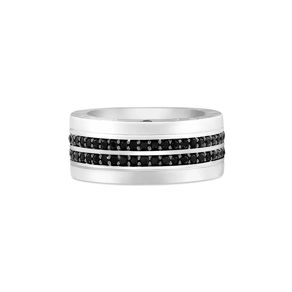 Anel V Love em Prata 925 com Safiras Negras, 8mm — imagem 1
