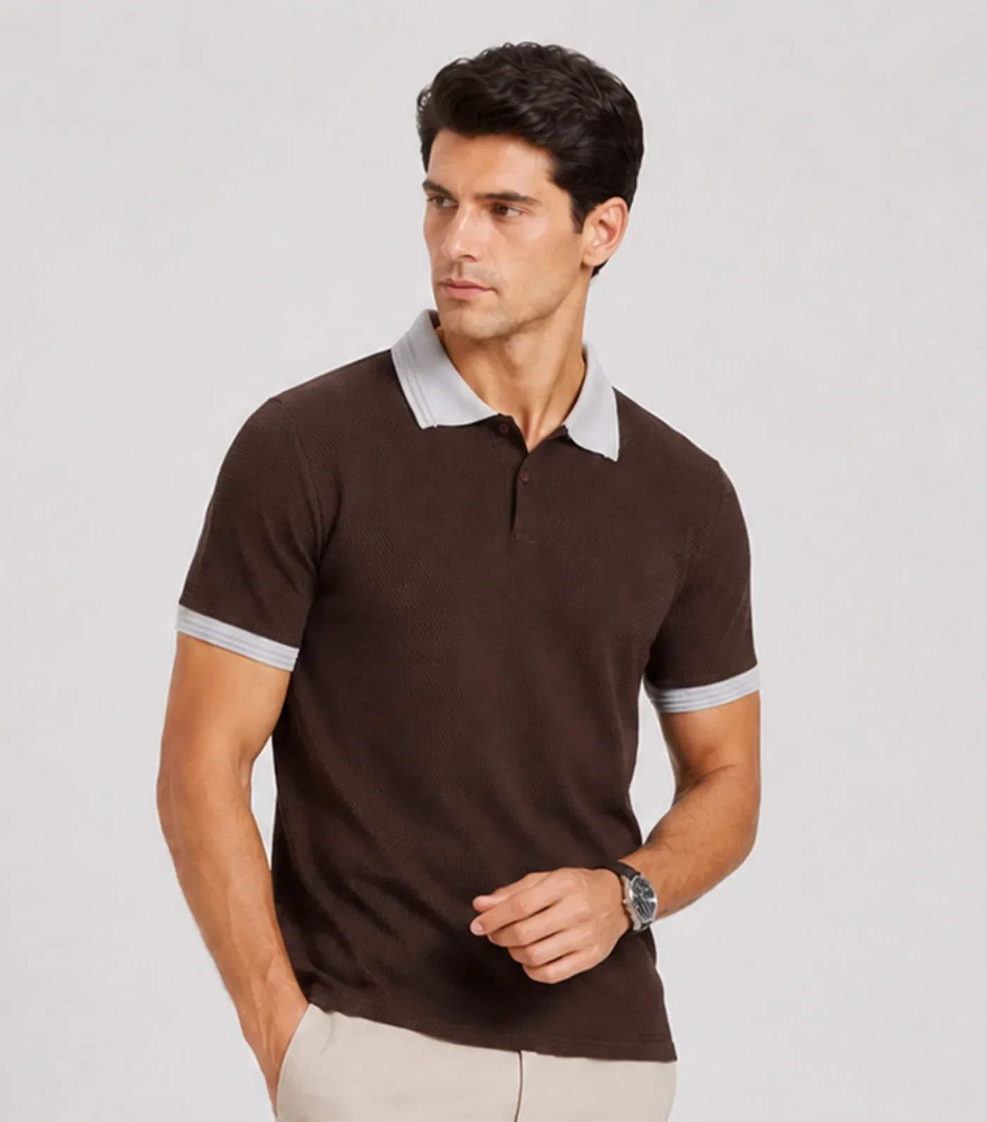 Camisa Polo Masculina Manga Curta Select Marrom — imagem 1