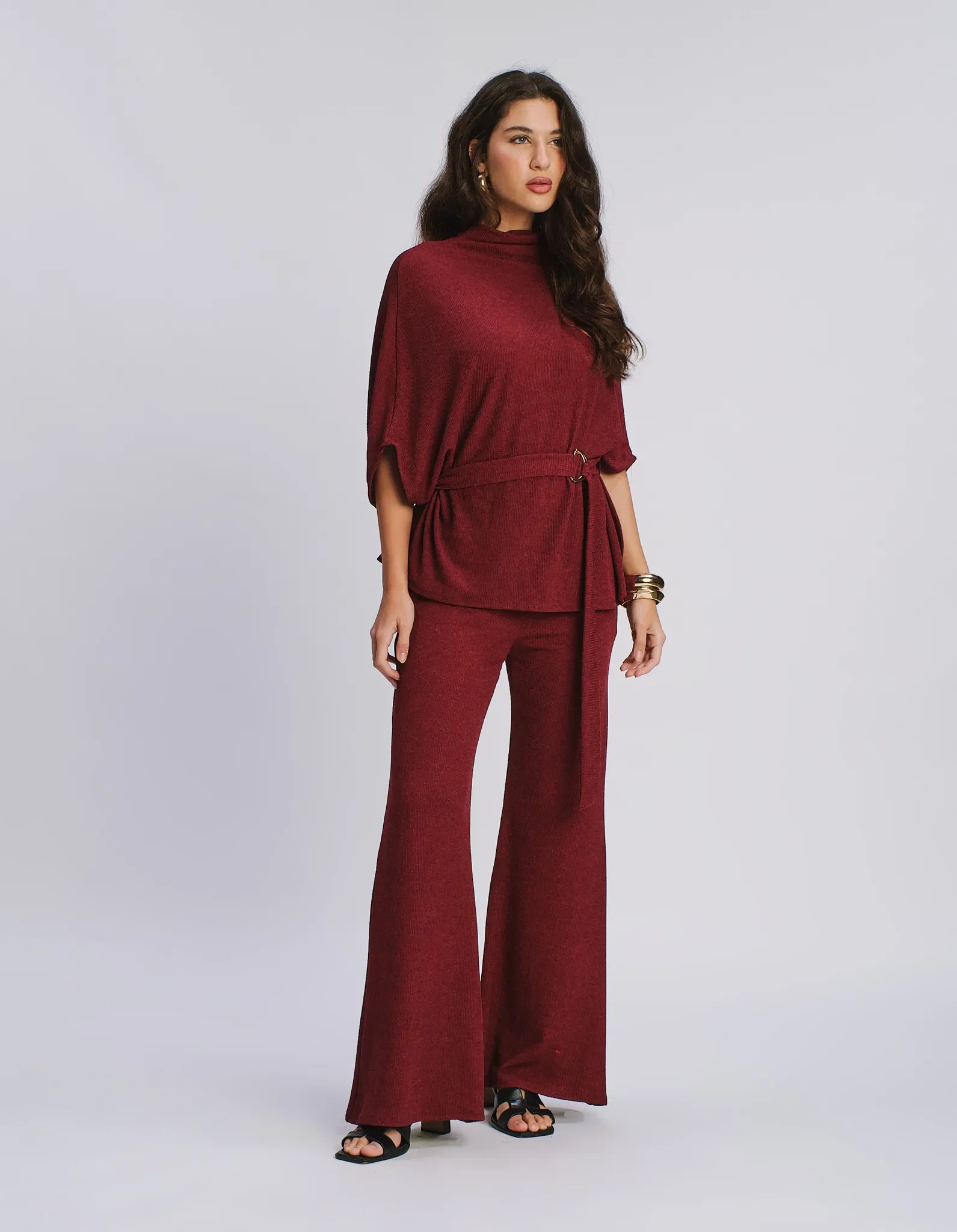 Calça Flare Fivela - Vinho
