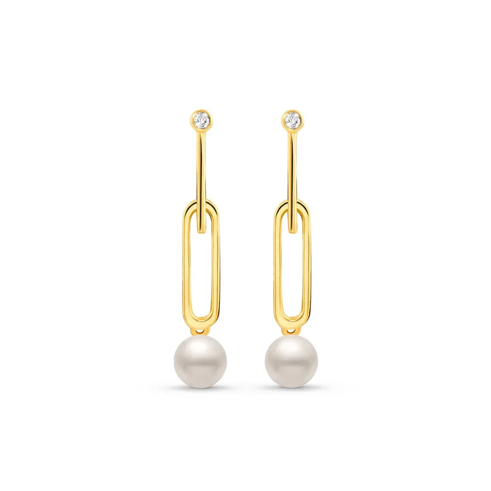 Brinco Luar em Ouro Amarelo 18k com Pérola e Safira Incolor — imagem 1