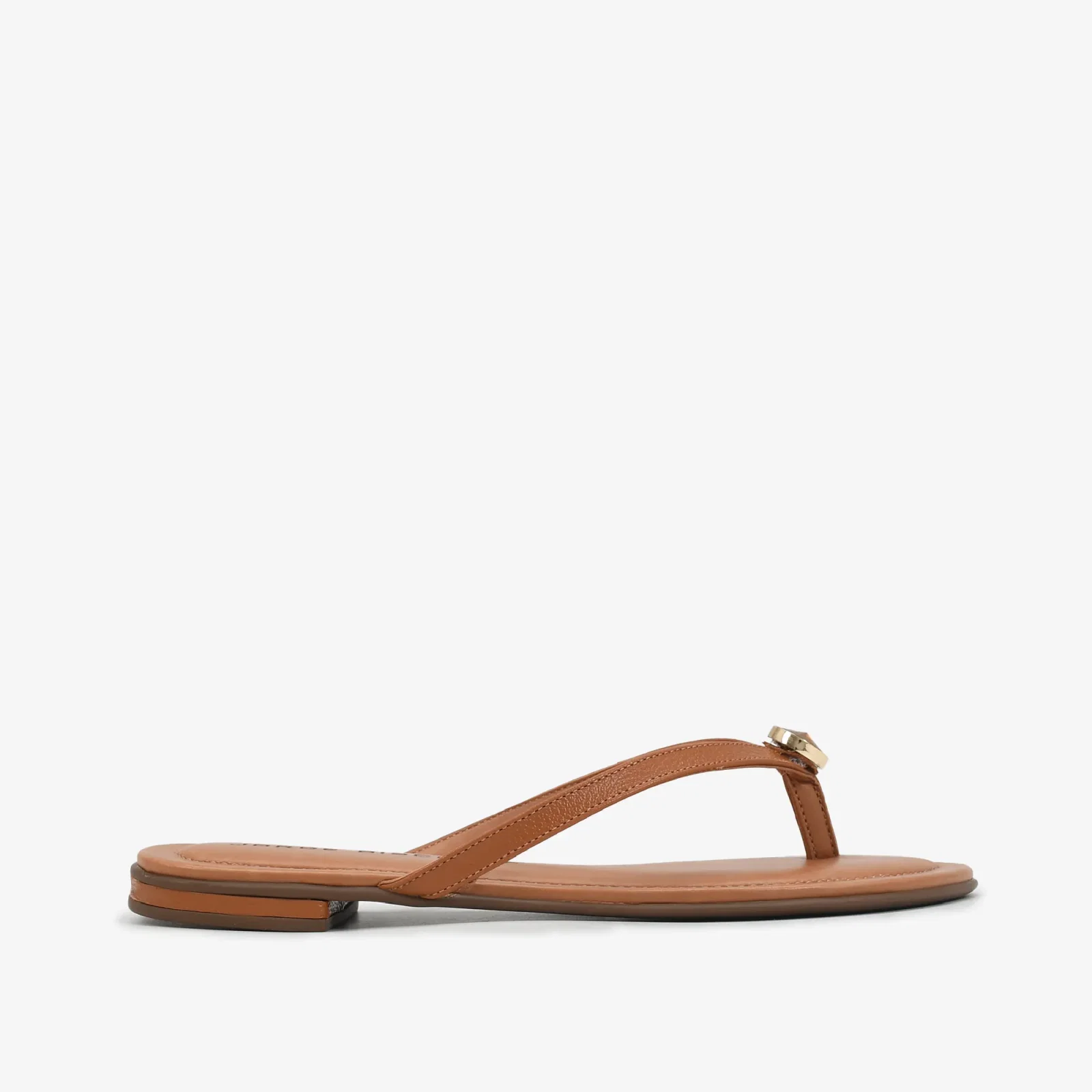 Chinelo Flat Marrom Caramelo Pedraria Couro — imagem 1