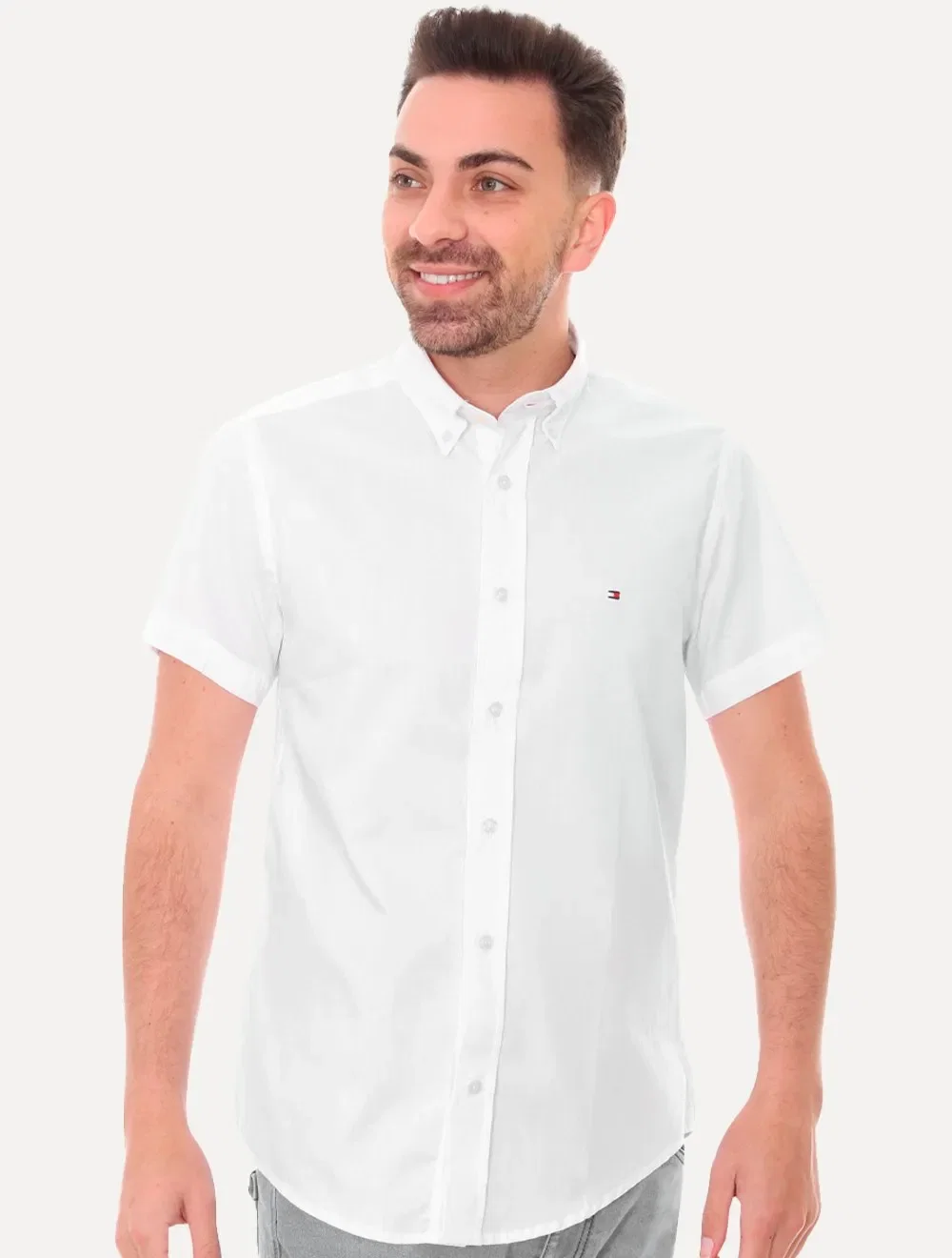 Camisa Tommy Hilfiger Masculina Manga Curta Classic Collar Branca