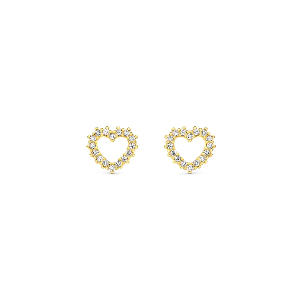 Brinco Baby Coração em Ouro Amarelo 18k com Diamantes