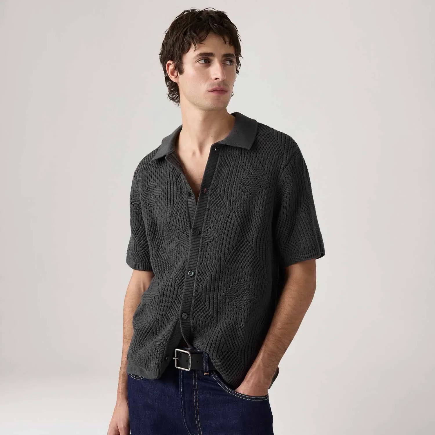 Camisa Levi's® Sweater Camp Shirt Preta Manga Curta — imagem 1