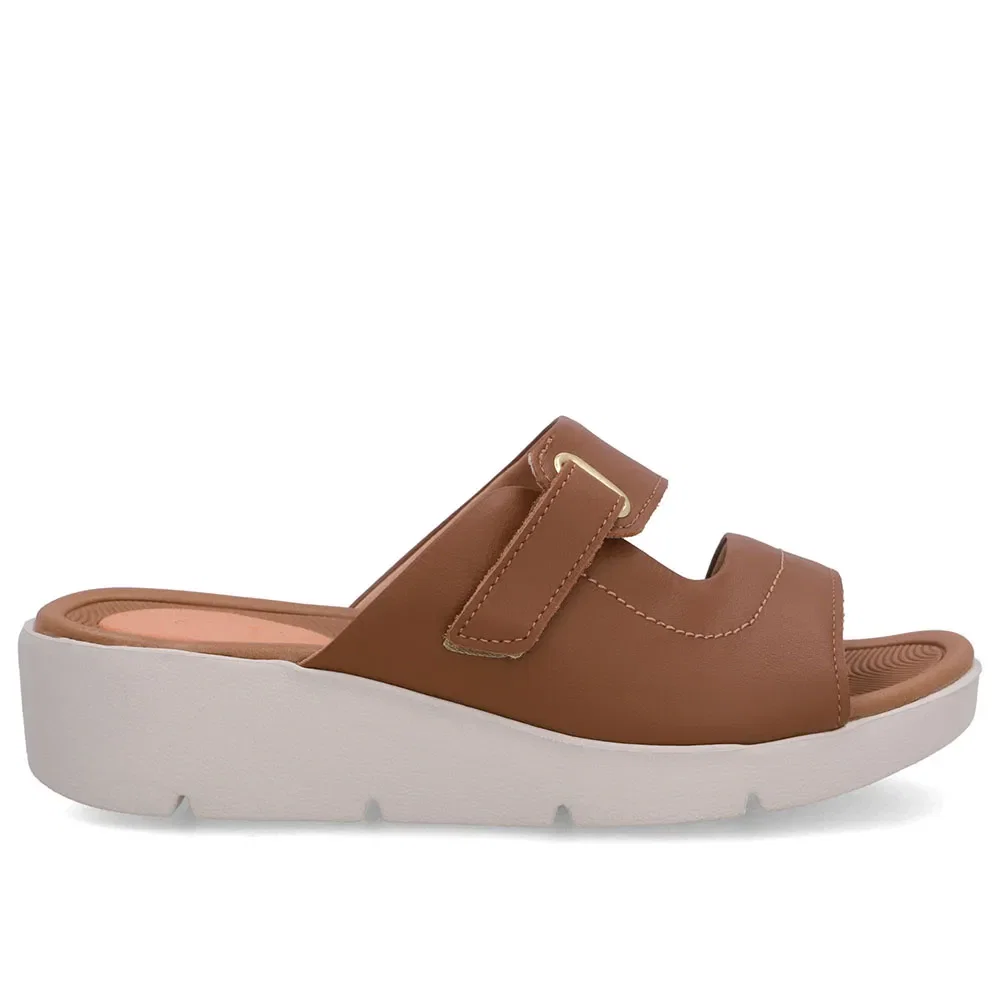 Tamanco Salto Plataforma Couro Marrom Fecho-Flex — imagem 1