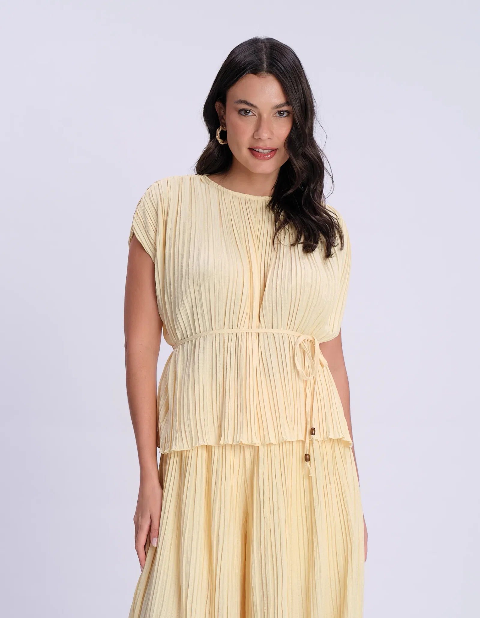 Blusa Plissada Amarração - Amarelo