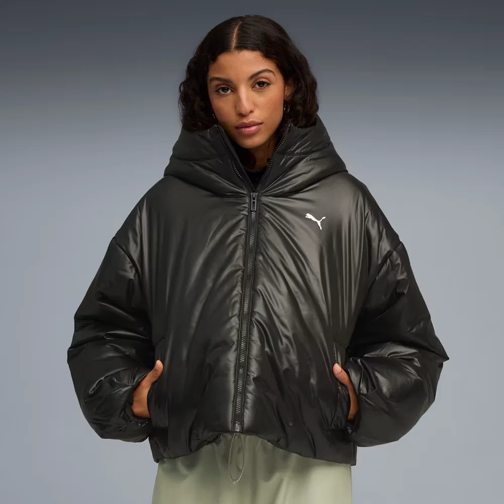 Jaqueta Wardrobe Essentials Shiny Hooded Padded Feminina
