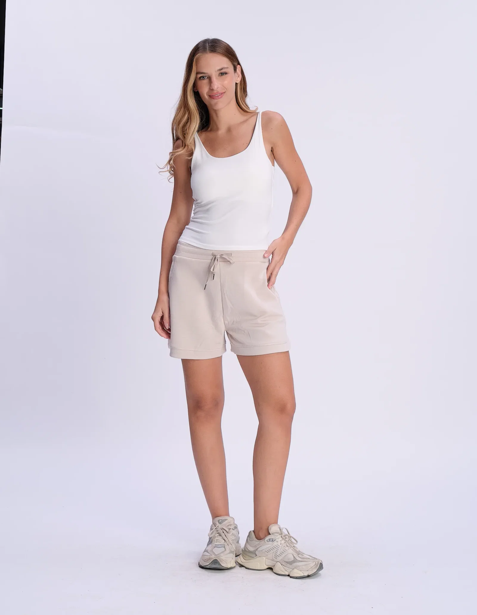 Short Comfort Fraldado Cós Amarração - Areia — imagem 1