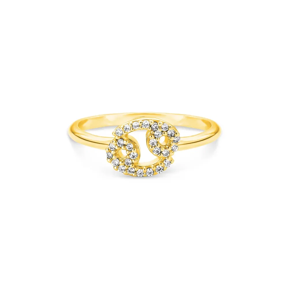 Anel Life Signo Câncer em Prata 925 com Banho de Ouro Amarelo 18k e Pedras Incolores — imagem 1
