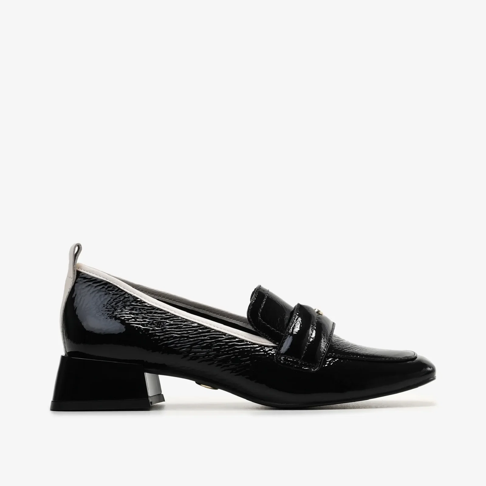 Scarpin Preto Algodão Couro Verniz