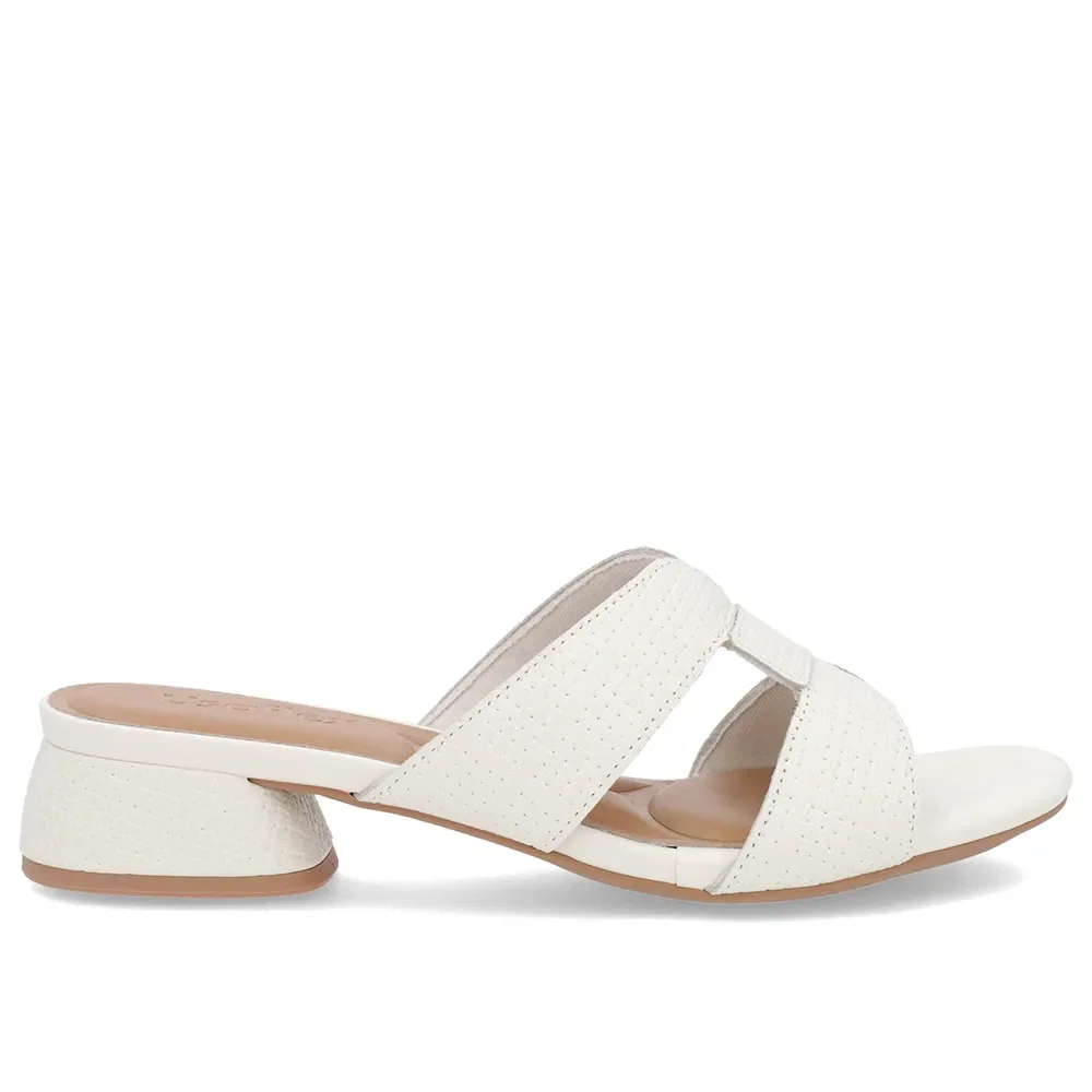 Tamanco Salto Bloco Couro Off-White