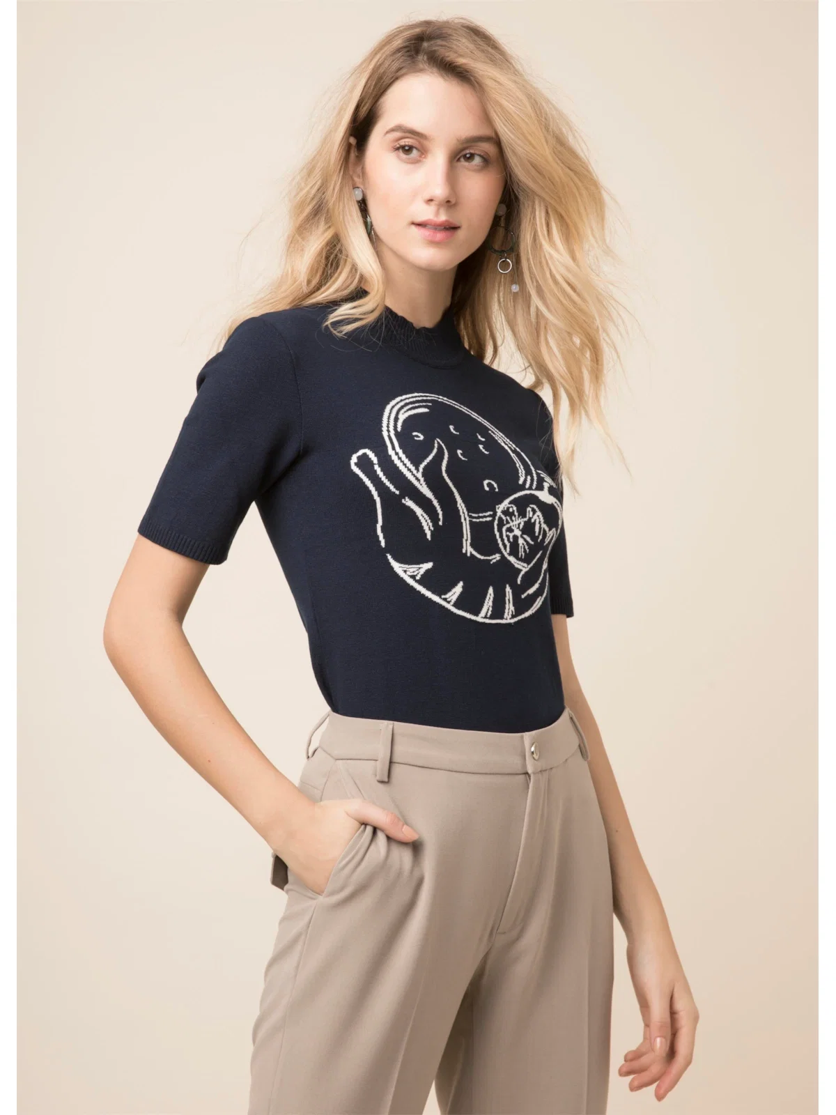 Blusa Estampa Gatinho Dark Navy