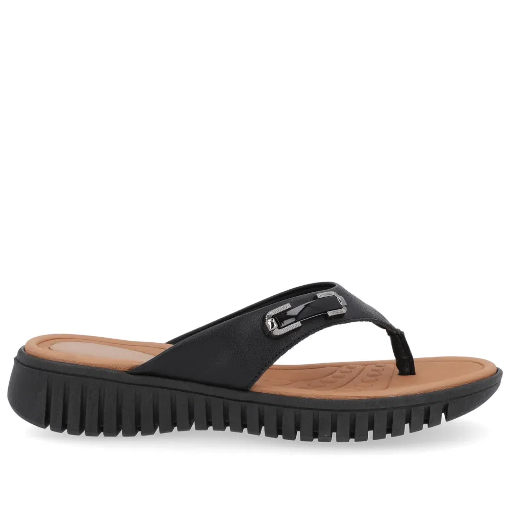 Chinelo Salto Plataforma Couro Preto Enfeite — imagem 1