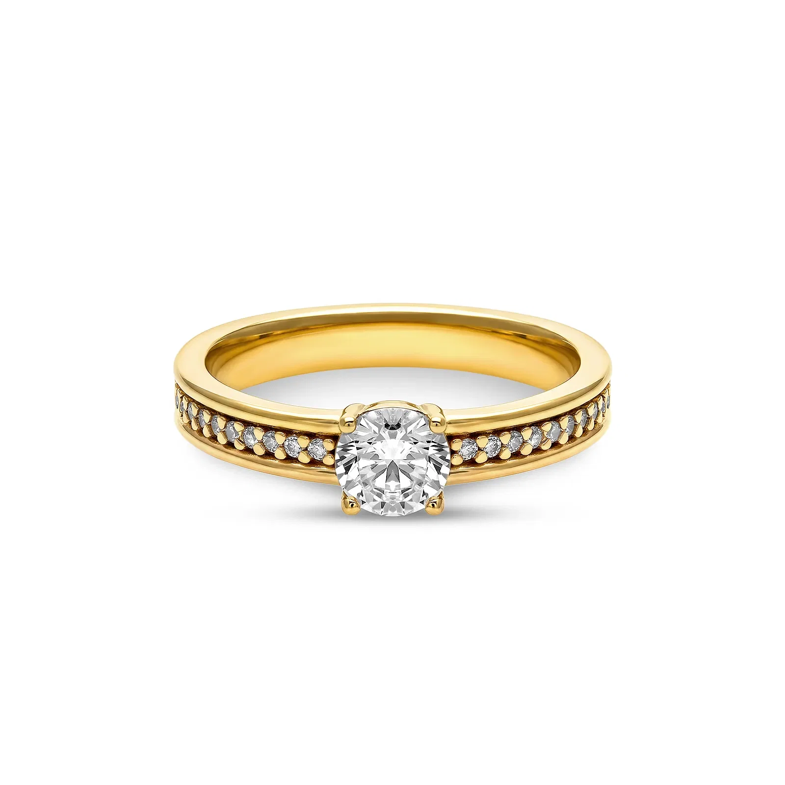 Anel Life Solitário em Prata 925 com Banho de Ouro 18k e Zircônia Incolor