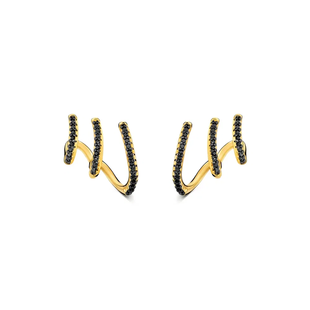 Brinco Ear Cuff Link em Ouro Amarelo 18k com Diamantes Negros — imagem 1