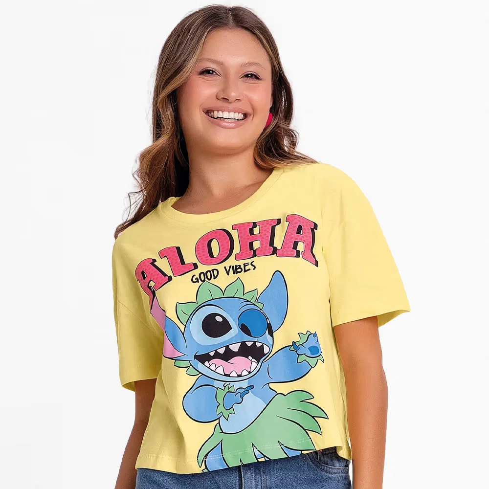 Blusa aloha Stitch em meia malha
