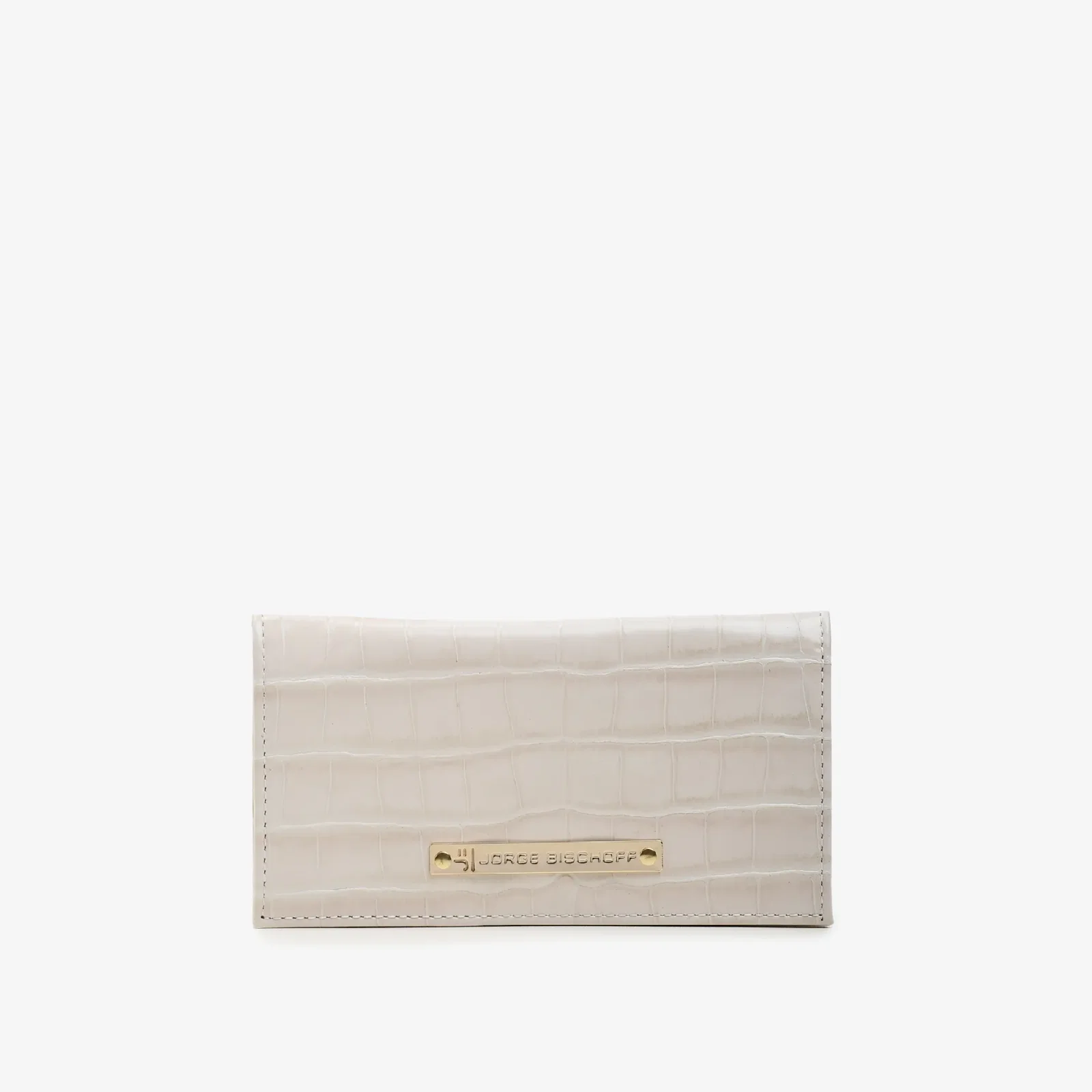 Carteira Envelope Off White Algodão Couro Croco