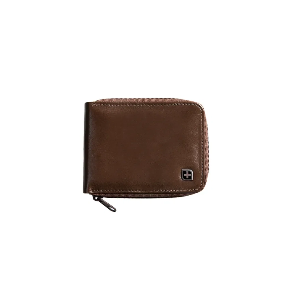 Carteira Masculina de Couro com zíper e Porta Documentos SwissOne Café — imagem 1