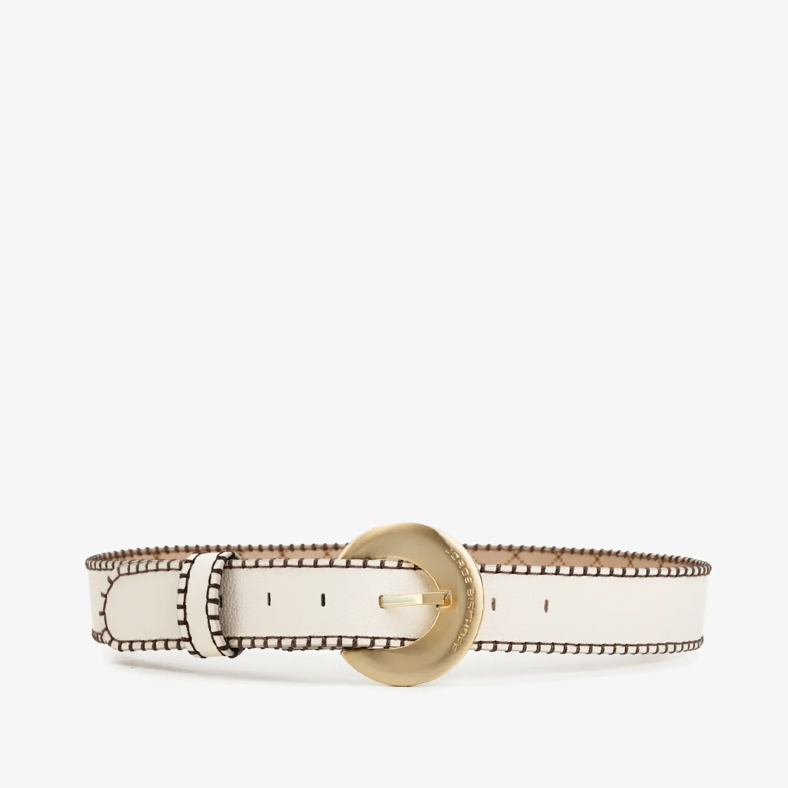 Cinto Off White Algodão Costura Couro