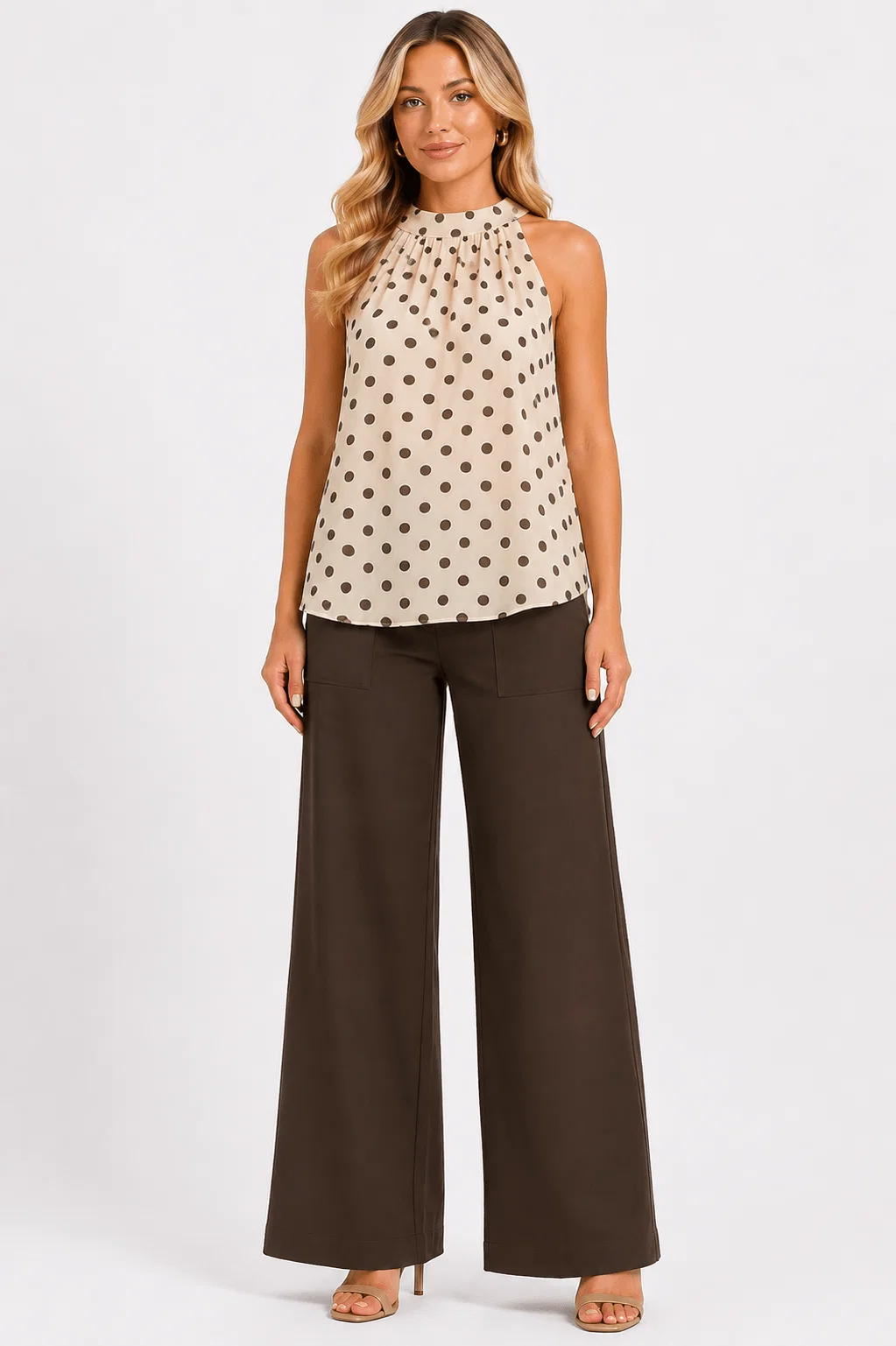 Blusa Cava Americana Poá - Areia — imagem 1