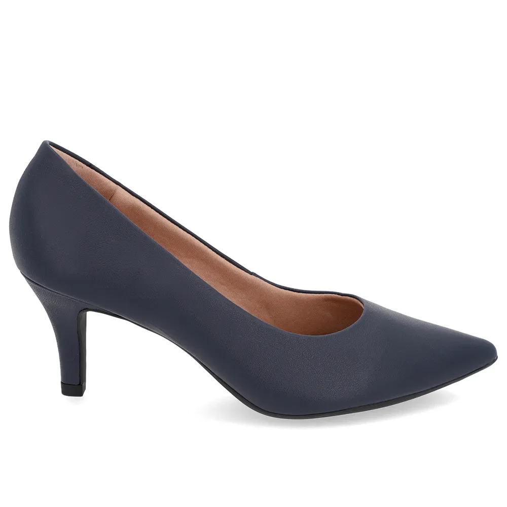 Scarpin Salto Médio Couro Azul Bico Fino — imagem 1