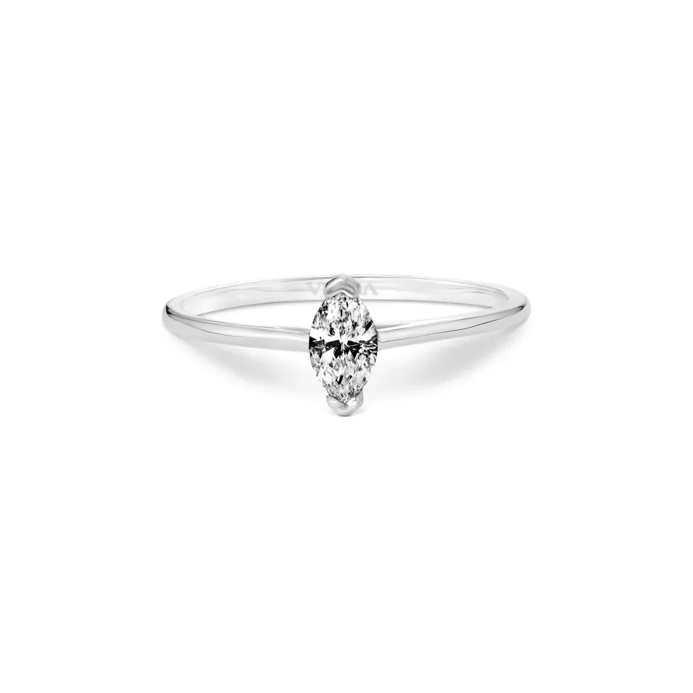 Anel Solitário Navete em Ouro Branco 18k com 0,30ct de Diamante — imagem 1