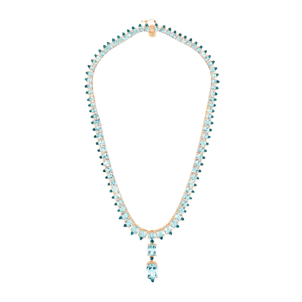 Colar Sirena em Ouro Rosé 18k com Topázios Sky e Topázios London, 46cm
