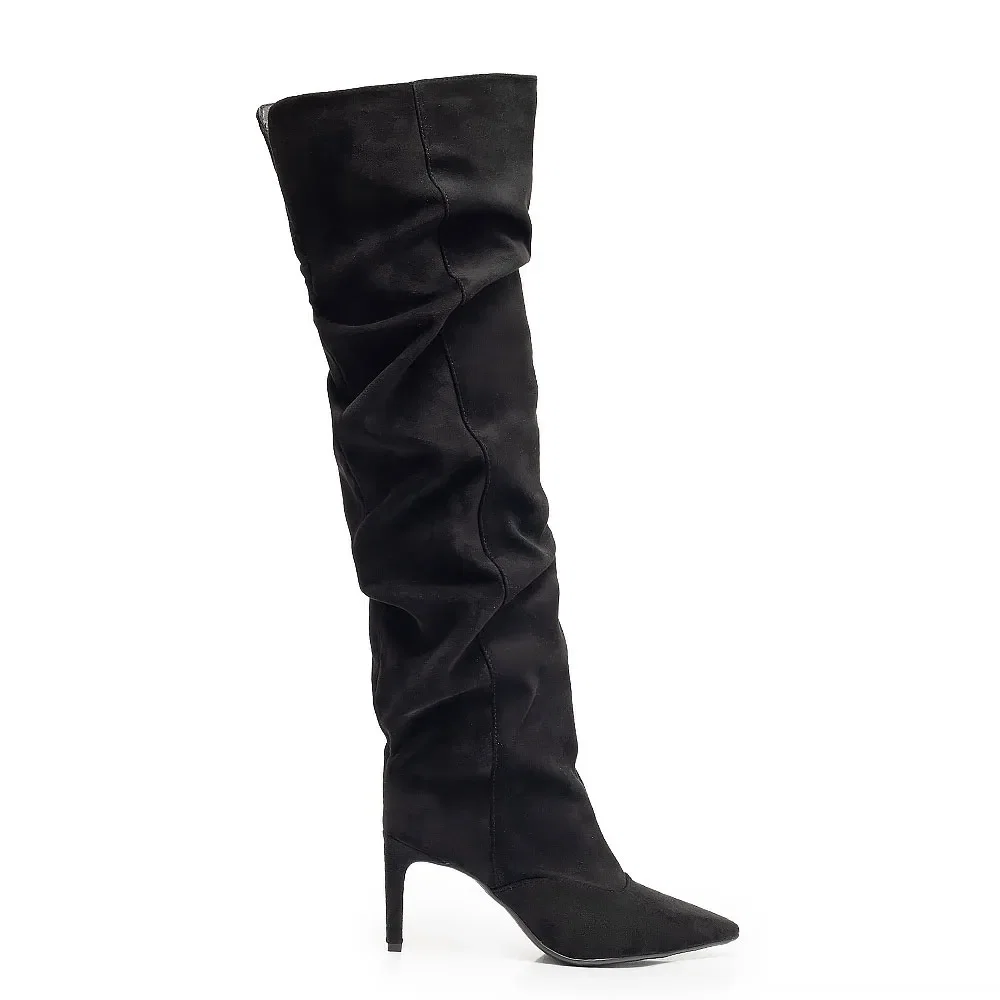 Bota Preto Slouchy Cano Longo