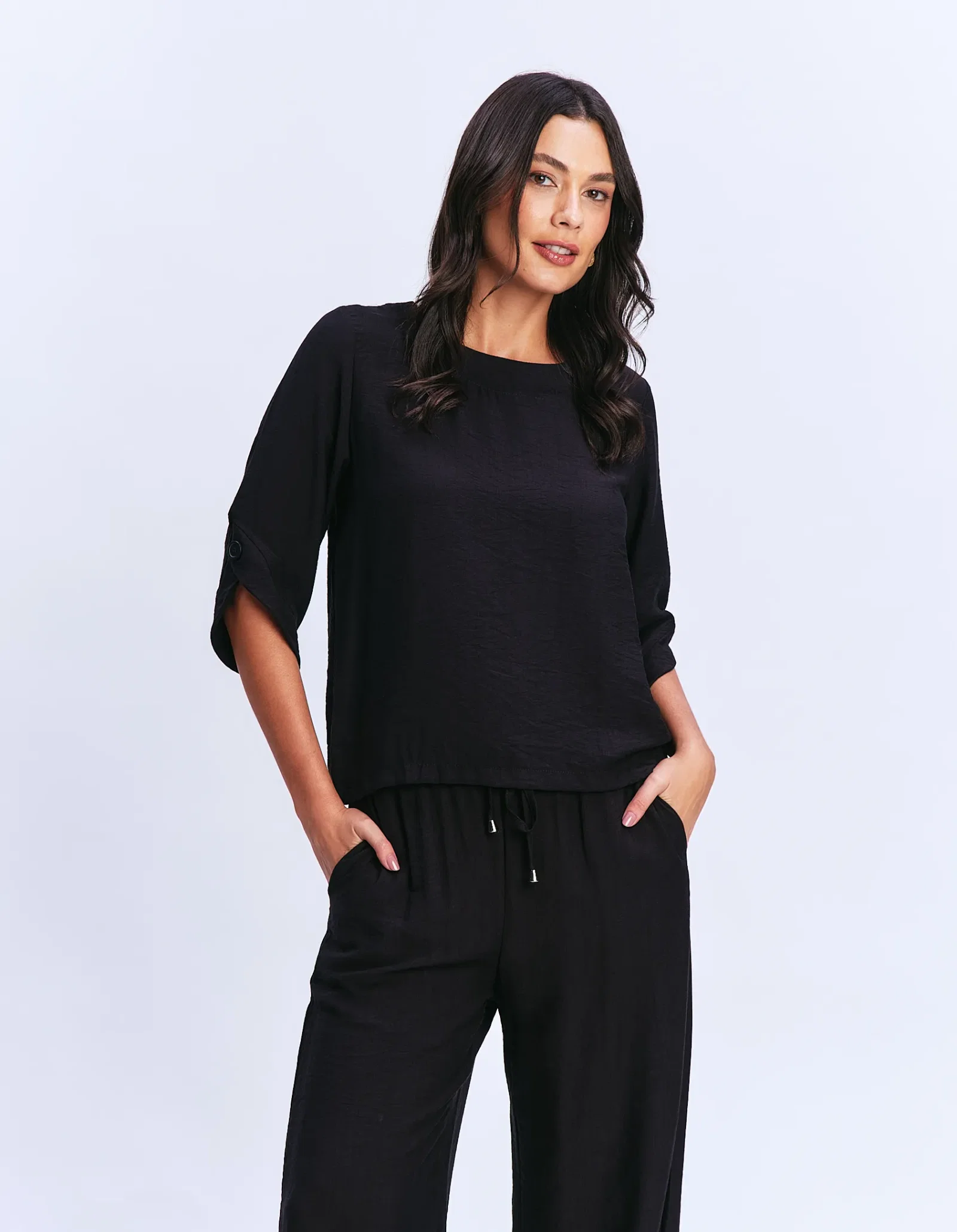 Blusa Manga 7/8 Decote Redondo - Preto — imagem 1