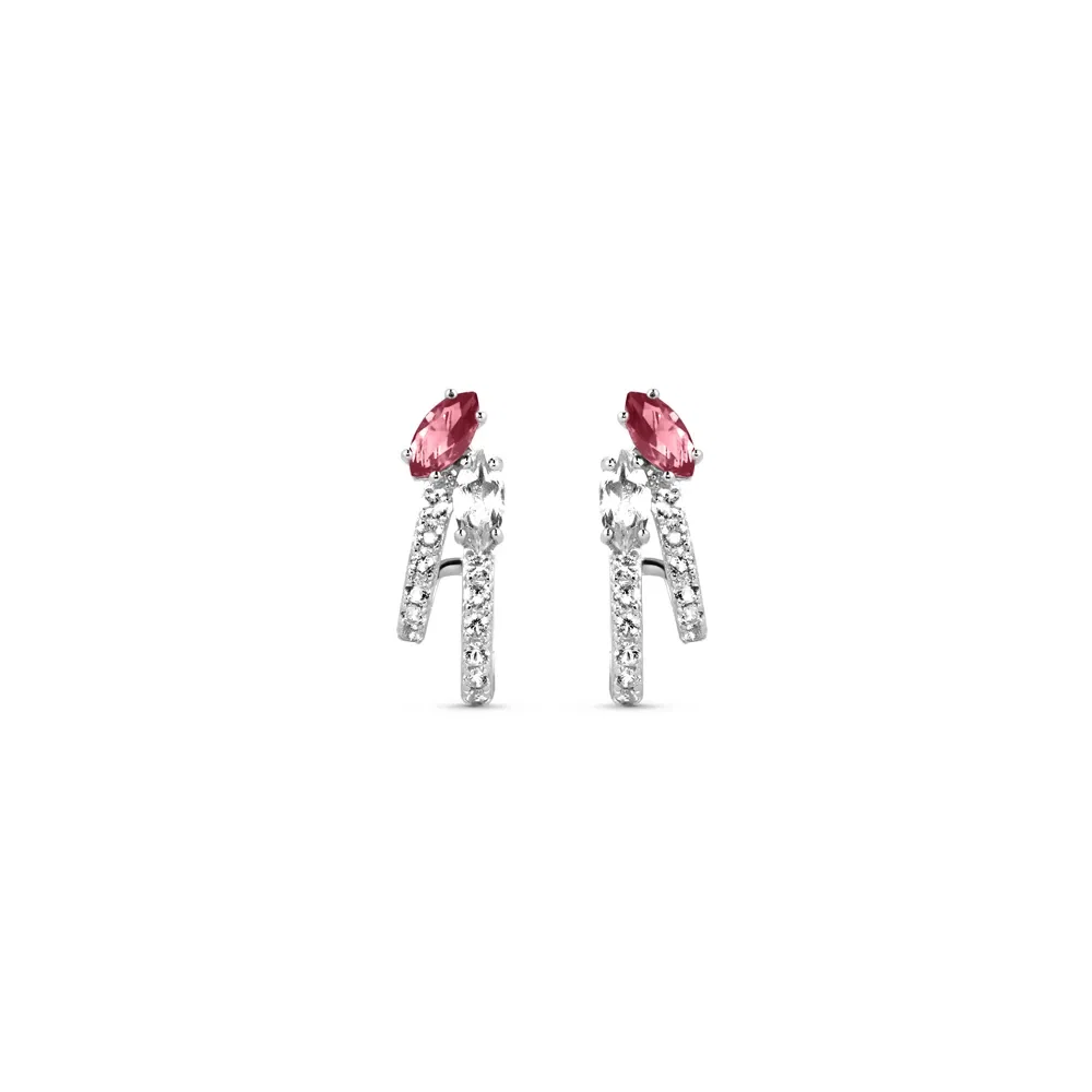 Argola Life Brisa em Prata 925 com Pedras Vermelhas e Incolores, 16mm