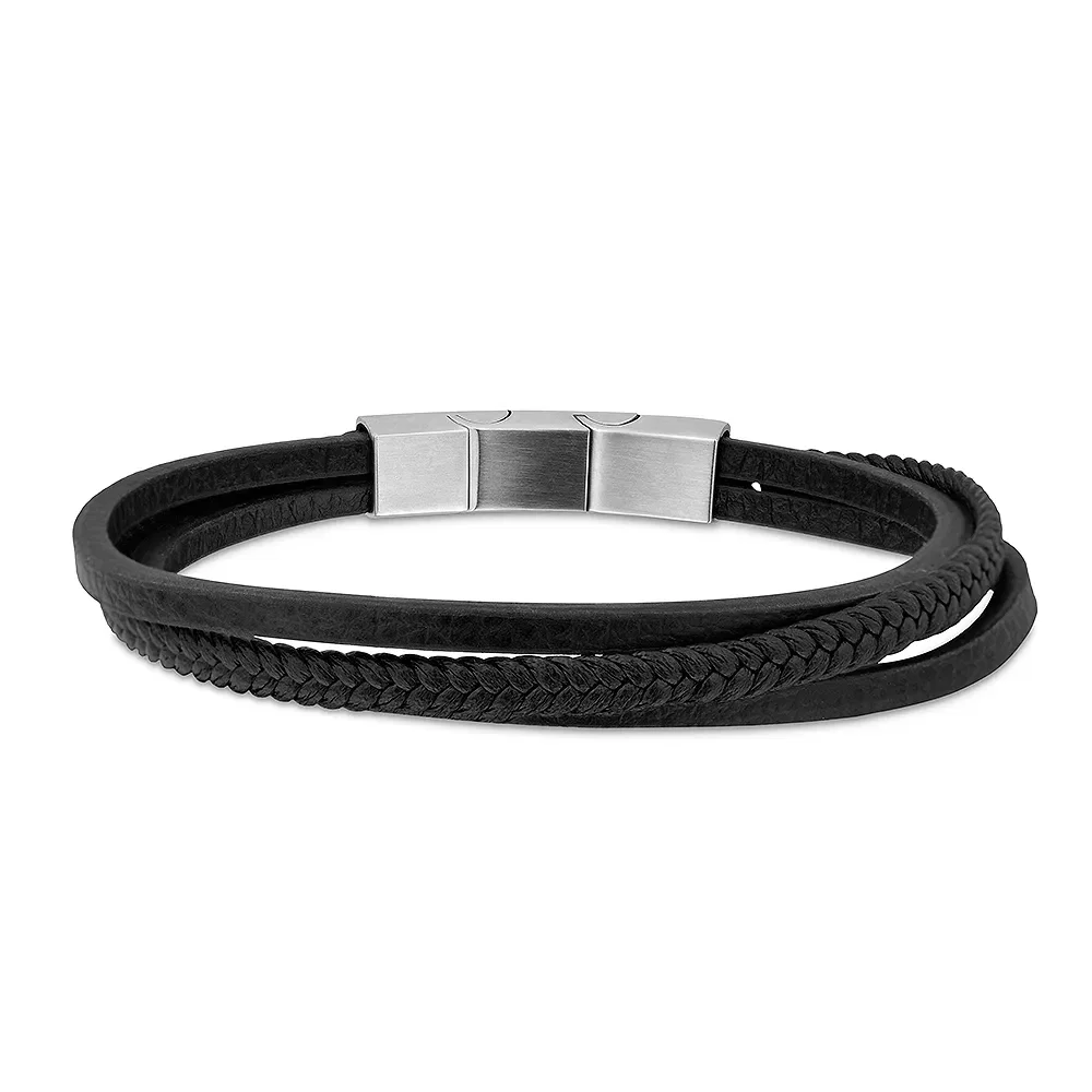 Pulseira Life Tal Pai, Tal Filho em Couro Preto com Aço — imagem 1