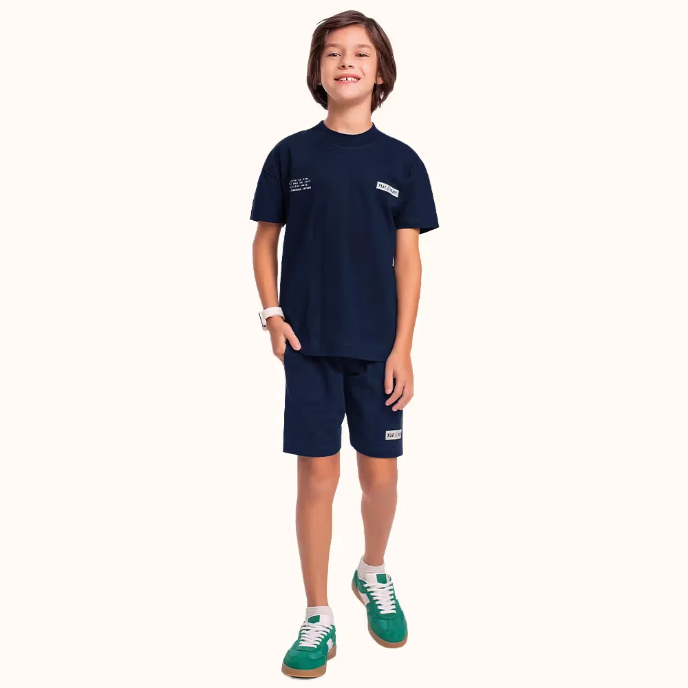 Conjunto camiseta em meia malha e bermuda em moletinho play — imagem 1