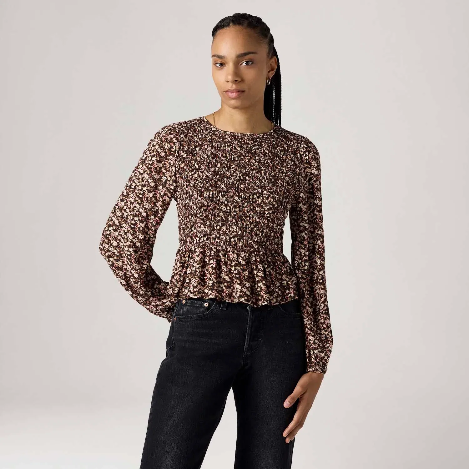 Blusa Levi's® Fleur Smocked Marrom Manga Longa