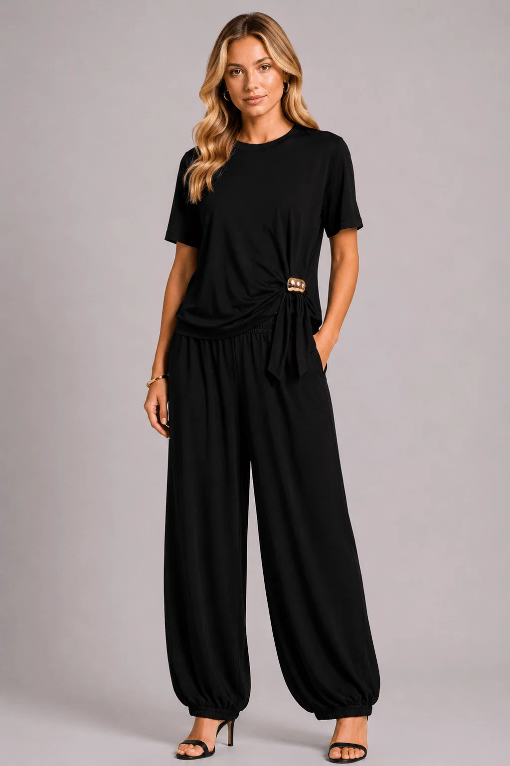 Calça Pantalona Cos Elástico - Preto