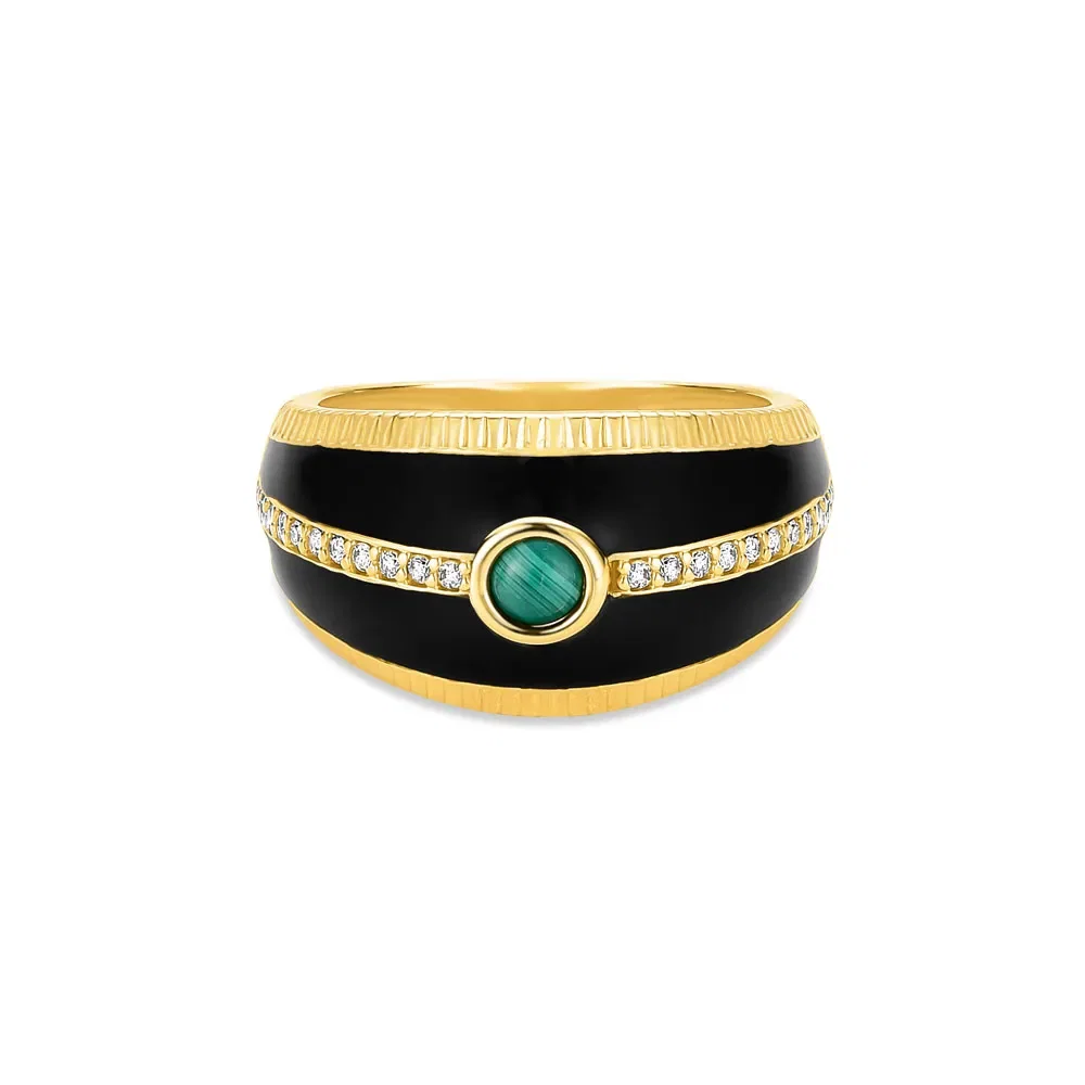 Anel Policroma em Ouro Amarelo 18k com Malaquita e Diamantes