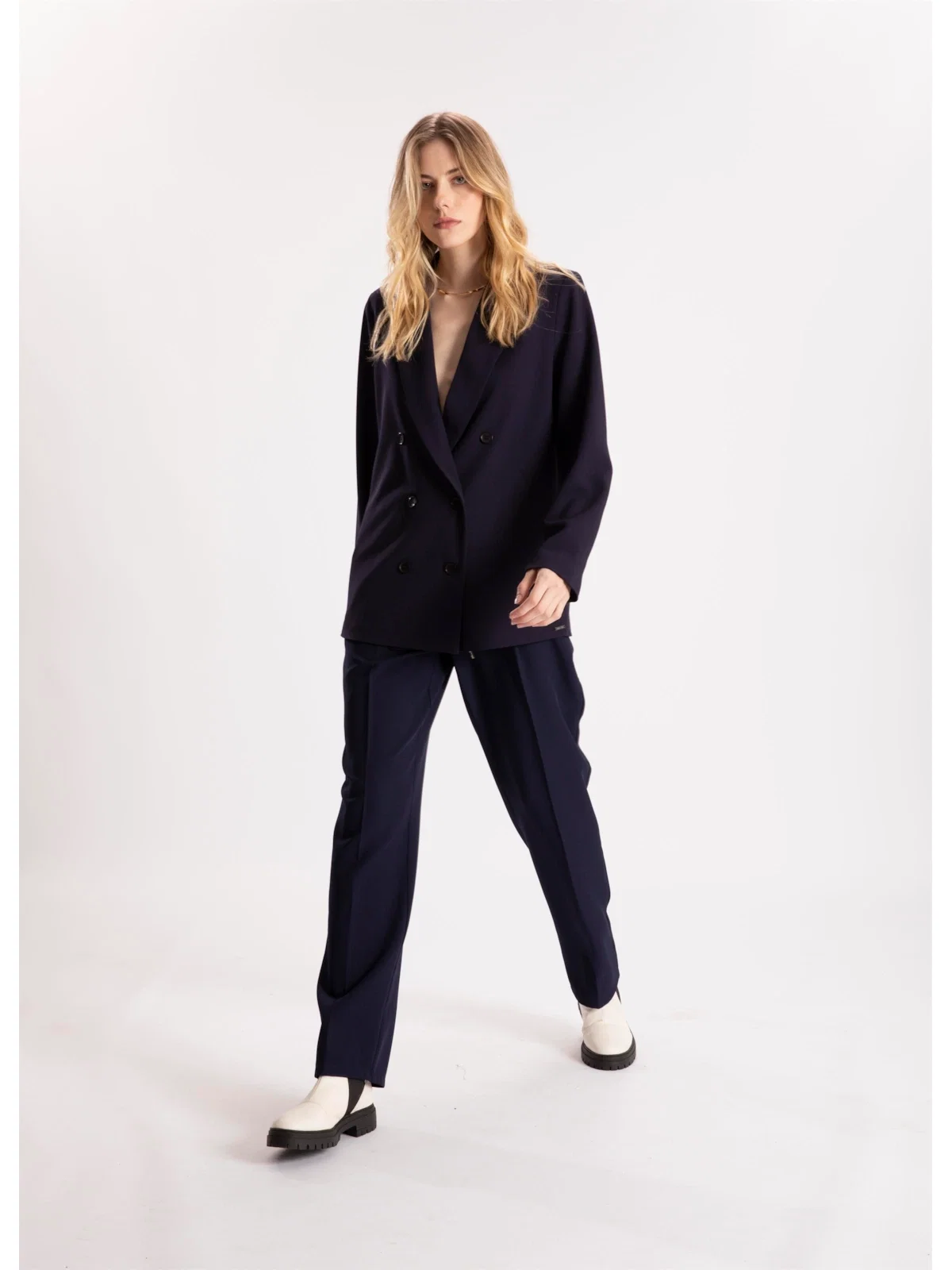 Calça Crepe Lyon Reta Dark Navy