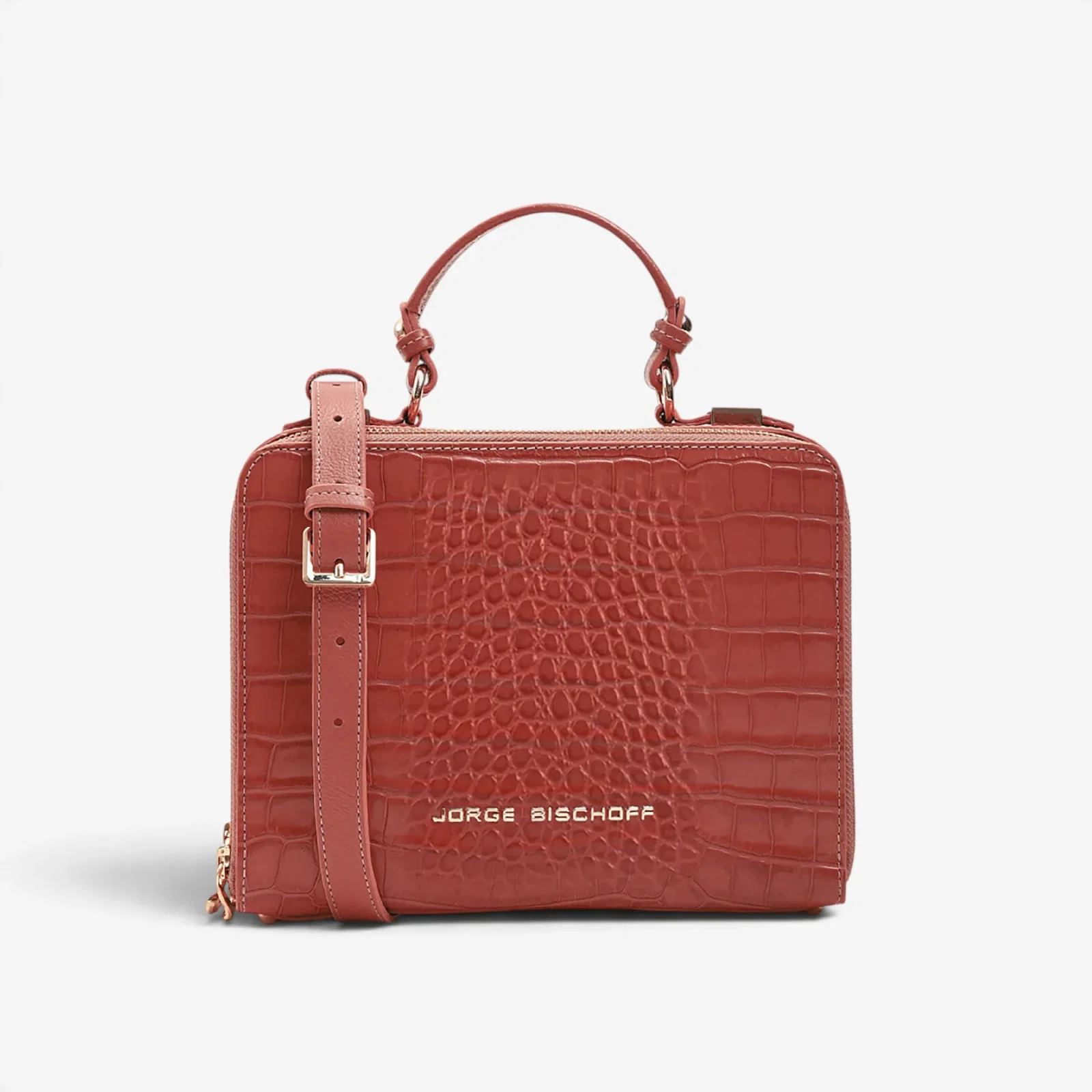 Bolsa Transversal Rosa Sertão Couro Croco