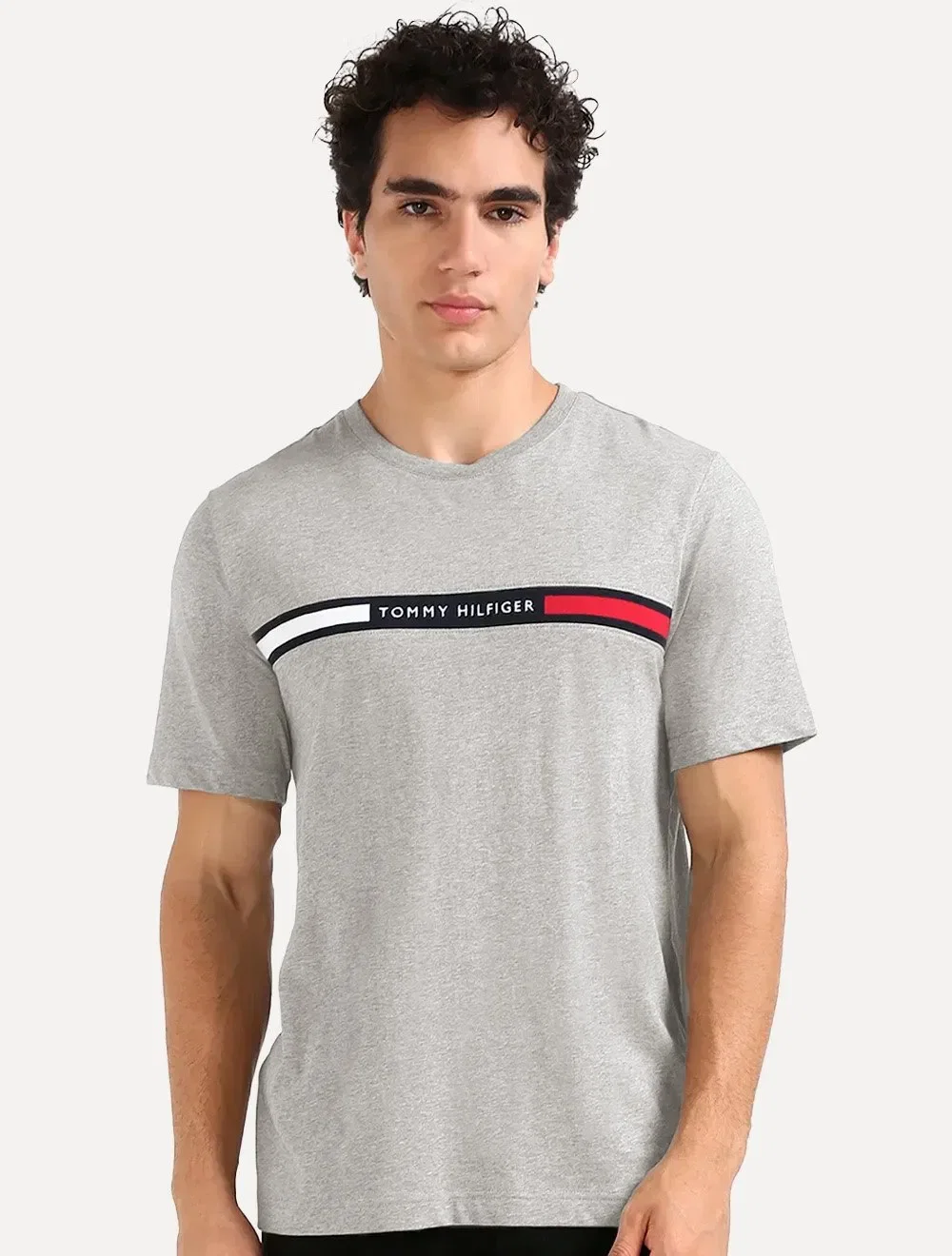 Camiseta Tommy Hilfiger Masculina Chest Insert Logo Cinza Mescla — imagem 1