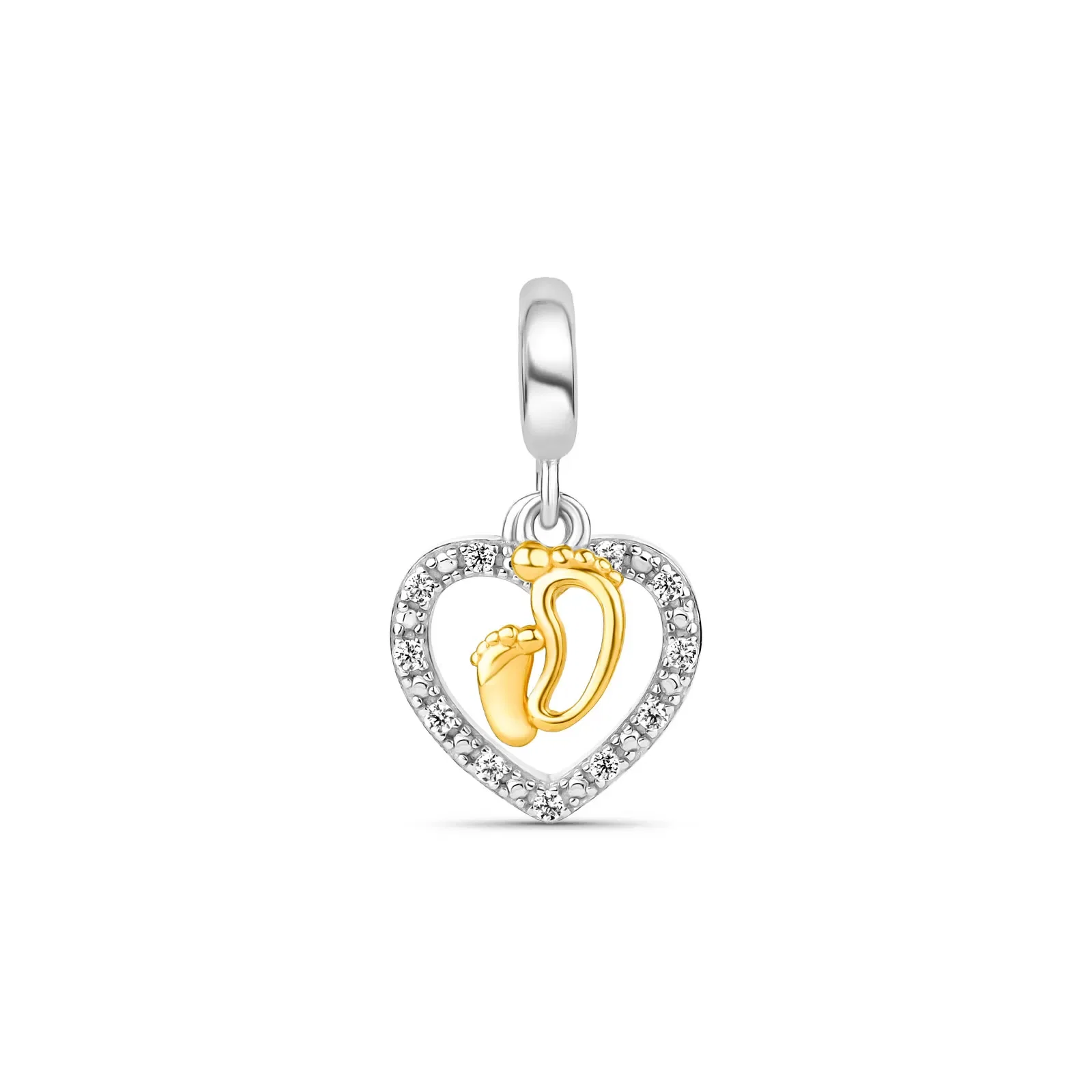 Pingente Life Coração Pezinho em Prata 925 e Banho de Ouro Amarelo 18k com Pedras Incolores — imagem 1